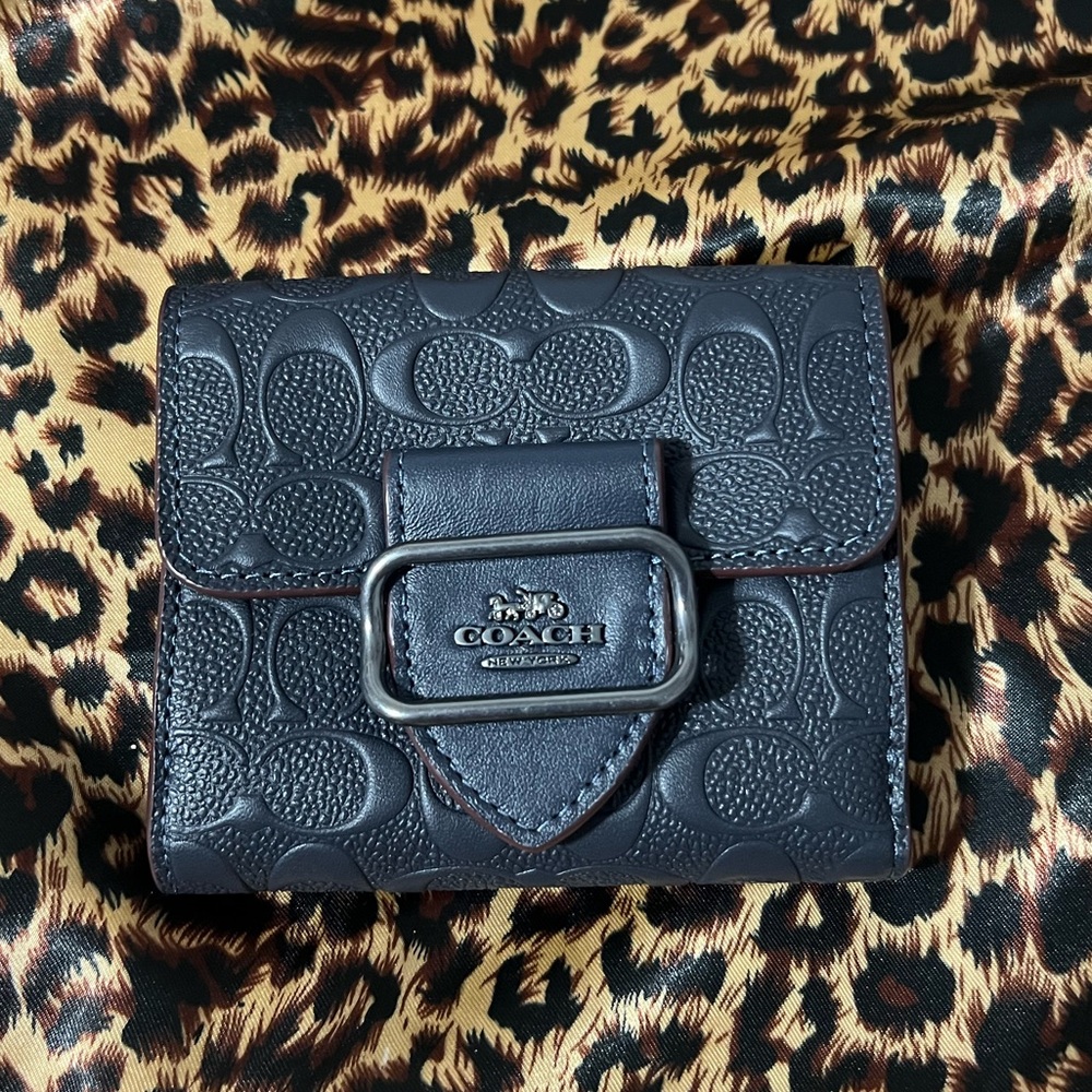 Coach Embossed Navy Leather Wallet